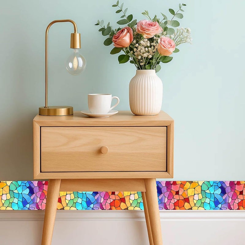 IVN Wallpaper Border Peel and Stick Decorative Wall Trim Self Adhesive Vibrant Mosaic Design Wallpaper for Bathroom Laundry Room Pool Area Mirror Frame Shelf Wall Edge 4x196 Inch - Image 2